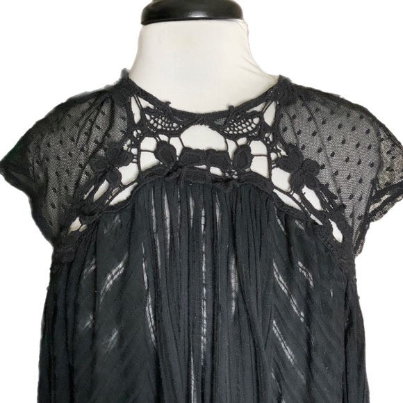 Free People L Stars Align black Swing Top- crotchet with dotted swiss sheer top - Picture 5 of 13